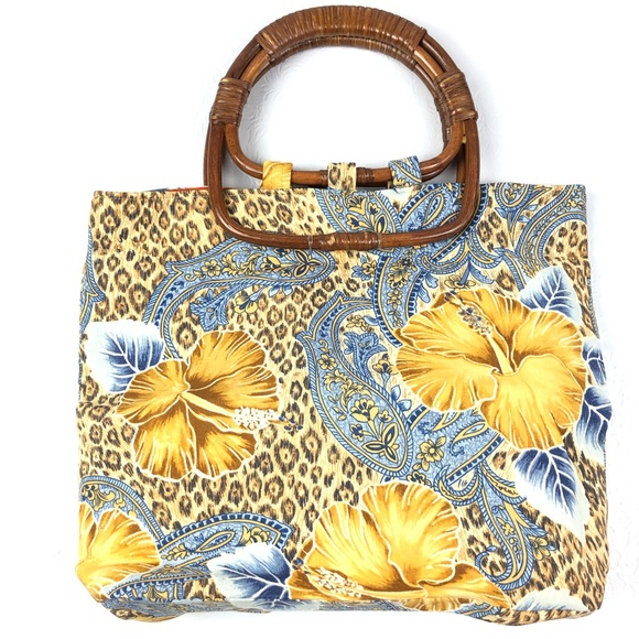 Jams World Handbags - JAMS WORLD handbag hibiscus flower rattan handle